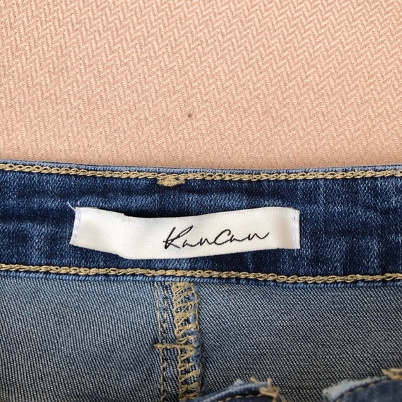 KanCan Stretchy Cotton Distressed Raw Hem Medium Wash Mini Jean Skirt 9/28 - Picture 7 of 13